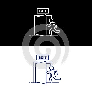 Exit Sign Symbol. Rapid Egress Through Door. Escape Emergency