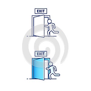 Exit Sign Symbol. Rapid Egress Through Door. Escape Emergency