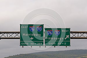 Exit signs for Interstate 76 and Interstate 70