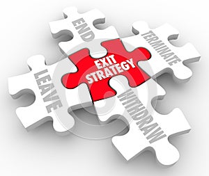 Exit Strategy Puzzle Pieces Words Way Out Plan Clause