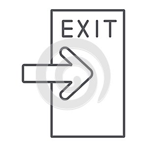 Exit thin line icon, evacuate and emergency, output sign, vector graphics, a linear pattern on a white background.