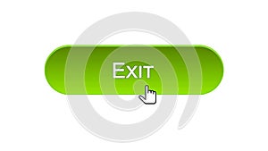 Exit web interface button clicked with mouse cursor, green color, log-out