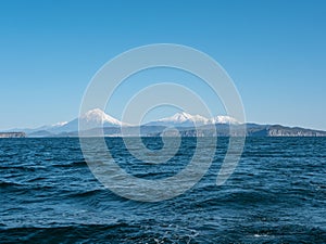 Exit on a yacht to the Avacha Bay of the Pacific Ocean. Kamchatka Peninsula, Russia