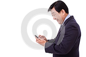 Exited, happy businessman with smartphone