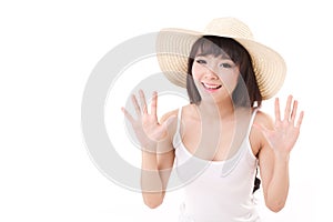 Exited, happy, smiling woman looking at camera