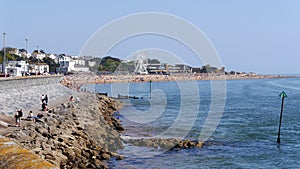 Exmouth. A popular seaside resort in Devon. South West England.Crowds flock to the beach on May Bank Holiday Sunday 2018