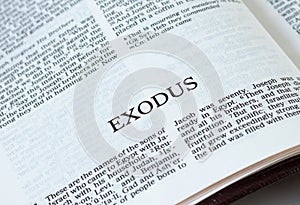 Exodus open Holy Bible Book close-up. Old Testament Scripture