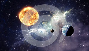 Exoplanets or Extrasolar planets on background nebula