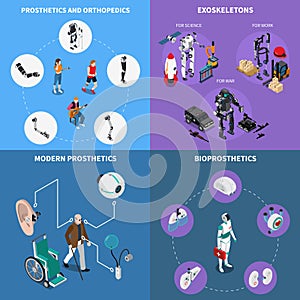 Exoskeleton Bionic Prosthetics Concept Icons Set photo