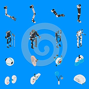 Exoskeleton Bionic Prosthetics Icons Set photo