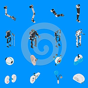 Exoskeleton Bionic Prosthetics Icons Set