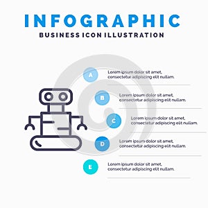 Exoskeleton, Robot, Space Line icon with 5 steps presentation infographics Background