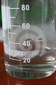Exothermic chemical reaction of dissolution of metallic magnesium in dilute sulfuric acid, in a beaker.