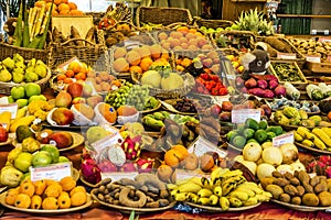 Exotic Asian tropical Thai fruits on the market