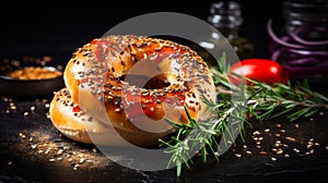 Exotic Bagel With Ketchup And Rosemary - A Fusion Of Flavors