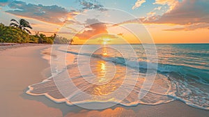 Exotic Bahamas Honeymoon: Serene Sunset Beach and Calm Seascape for Summer Banner