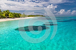 Wonderful beach scenery, tropical palm trees and blue sea with white sand