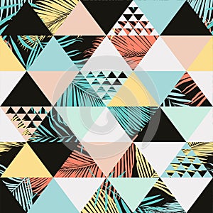 Exotic beach trendy seamless pattern, illustrated floral tropical leaves. Wallpaper print background.