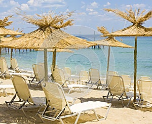 Exotic beach umbrellas on beach