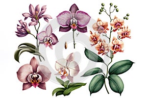 Exotic Beauty: An Illustration Set of Orchids. Generative AI