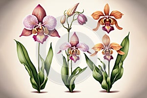 Exotic Beauty: An Illustration Set of Orchids. Generative AI