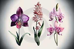 Exotic Beauty: An Illustration Set of Orchids. Generative AI