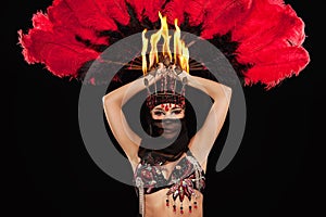 Exotic Belly Dancer with Fire Headdress