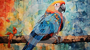 Colorful Macaw Parrot Oil Painting: Mosaic-inspired Realism By Afarin Sajedi photo