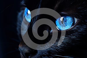 Exotic Black cat blue eyes. Generate Ai