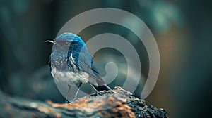 An exotic blue bird, the Ultramarine Flycatcher (superciliaris ficedula), fully standing and detailed from head