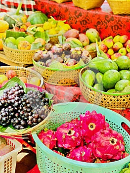 Exotic Bounty: Vibrant Tropical Fruits on Display at a Bali Market