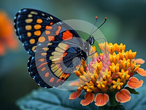 exotic butterfly on a flower, close up