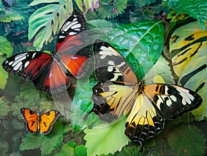 exotic butterfly on green leaf, bright and exotic butterflies as background, exquisite beauty of nature