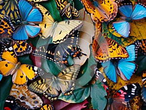 exotic butterfly on green leaf, bright and exotic butterflies as background, exquisite beauty of nature