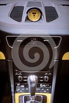 Exotic car central console on the dashboard