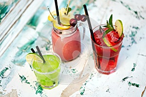 Exotic cocktails, fresh cold alcohol drinks at summer