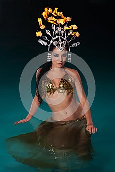 Exotic Dancer with Fire Headdress