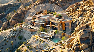 Exotic Desert House Overlooking Vast Rocky Terrain