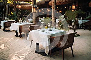 Exotic dining experience Summer open air luxury restaurant at tropical hotel