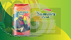 Exotic drink in a jar with the lettering Summer drink and gorilla image on it. Suggestion for packaging