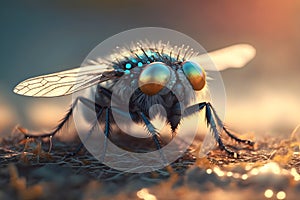 Exotic Drosophila Fruit Fly Diptera closeup. Neural network AI generated