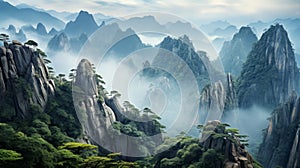 Exotic Fantasy Landscapes: Chinese Mountains Covered In Fog photo