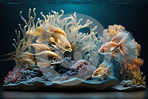 exotic fish in an aquarium. illustration Generative AI