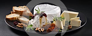 An exotic flavor adventure a smorgasbord of creamy Brie tangy feta and flavorful es.. AI generation