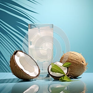 Exotic Flora And Fauna: 3d Render Of Coconut Water On Light Background