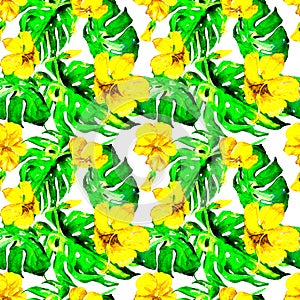 Exotic Flowers. Watercolor Seamless Pattern.