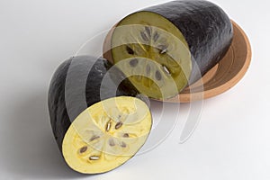 The exotic fruit jambolan sliced on white background photo