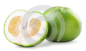 Exotic fruit oroblanco whole and half on a white background. Isolated