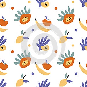 Exotic fruits and abstract organic shapes seamless pattern background photo