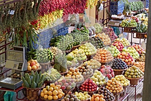 Exotic fruits in a market Mercado dos Lavradores, Funchal, Madeira